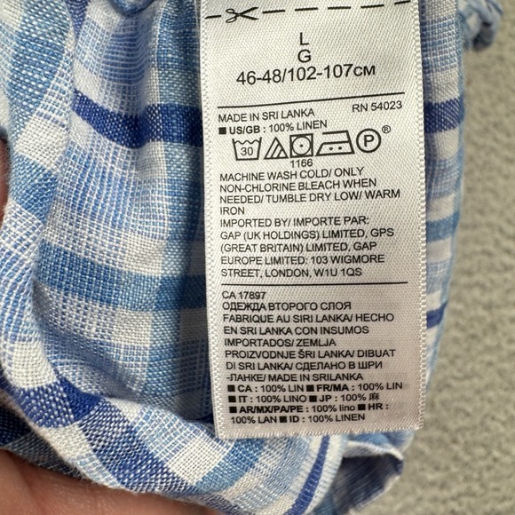 Banana Republic Shirt Men's Large‎ Camden Standard Fit 100% Linen Blue Plaid - Picture 9 of 10